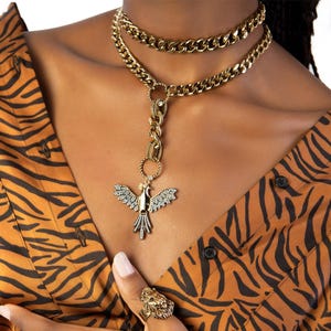 Chunky Gold Phoenix Necklace, Cuban Link Chain, Statement Necklace, Gold Filled Necklace, Choker Necklace, Pagan Jewelry, Handmade Jewelry