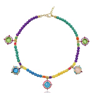 Perlen Lava Stein Halskette, Kristall Anhänger Halskette, Swarovski Kristall, Sommer Schmuck, handgemachter Schmuck