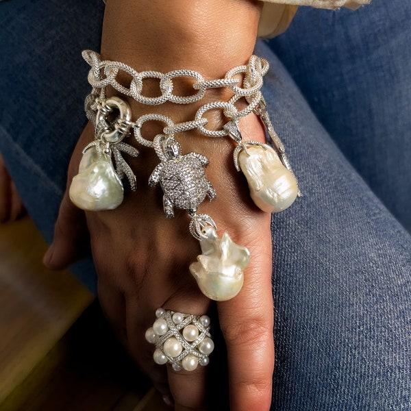 Sterling Pearled Bow Bracelet