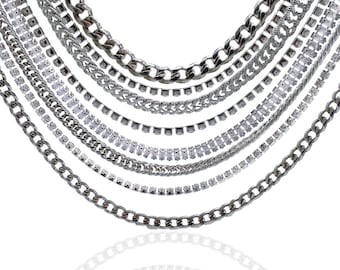 Layered Silver Chain Necklace with Crystal, Tennis Necklace, Swarovski Crystal, Handmade Jewelry