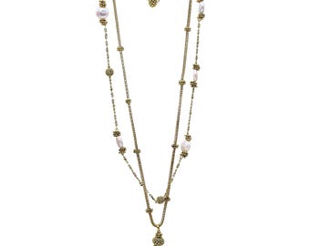 Gold Pearl Layered Necklace, Baroque Pearl Necklace, Gold Chain Necklace, Dainty Necklace, Handmade Jewelry
