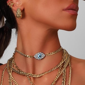 Turquoise Evil Eye Necklace, Gold Charm Necklace, Choker Necklace, Gold Filled Necklace, Evil Eye Jewelry, Handmade Jewelry, Gift for Her