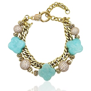 Turquoise Gemstone Bracelet, Beaded Bracelet, Gold Filled Bracelet, Gold Chain Bracelet, Handmade Jewelry, Summer Jewelry, Gift for Her