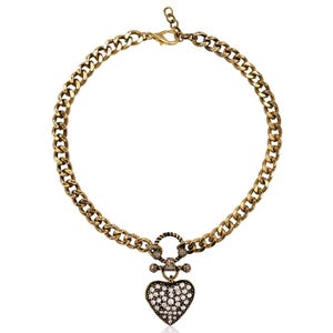 Heart Charm Necklace, Heart Necklace, Gold Chain Necklace, Gold Filled Necklace, Cuban Link Chain, Crystal Necklace, Handmade Jewelry