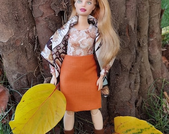 PDF Sewing Pattern - Elegant ladies straight skirt with Back Slit and lining for Made to Move 12" Original Fashion Dolls