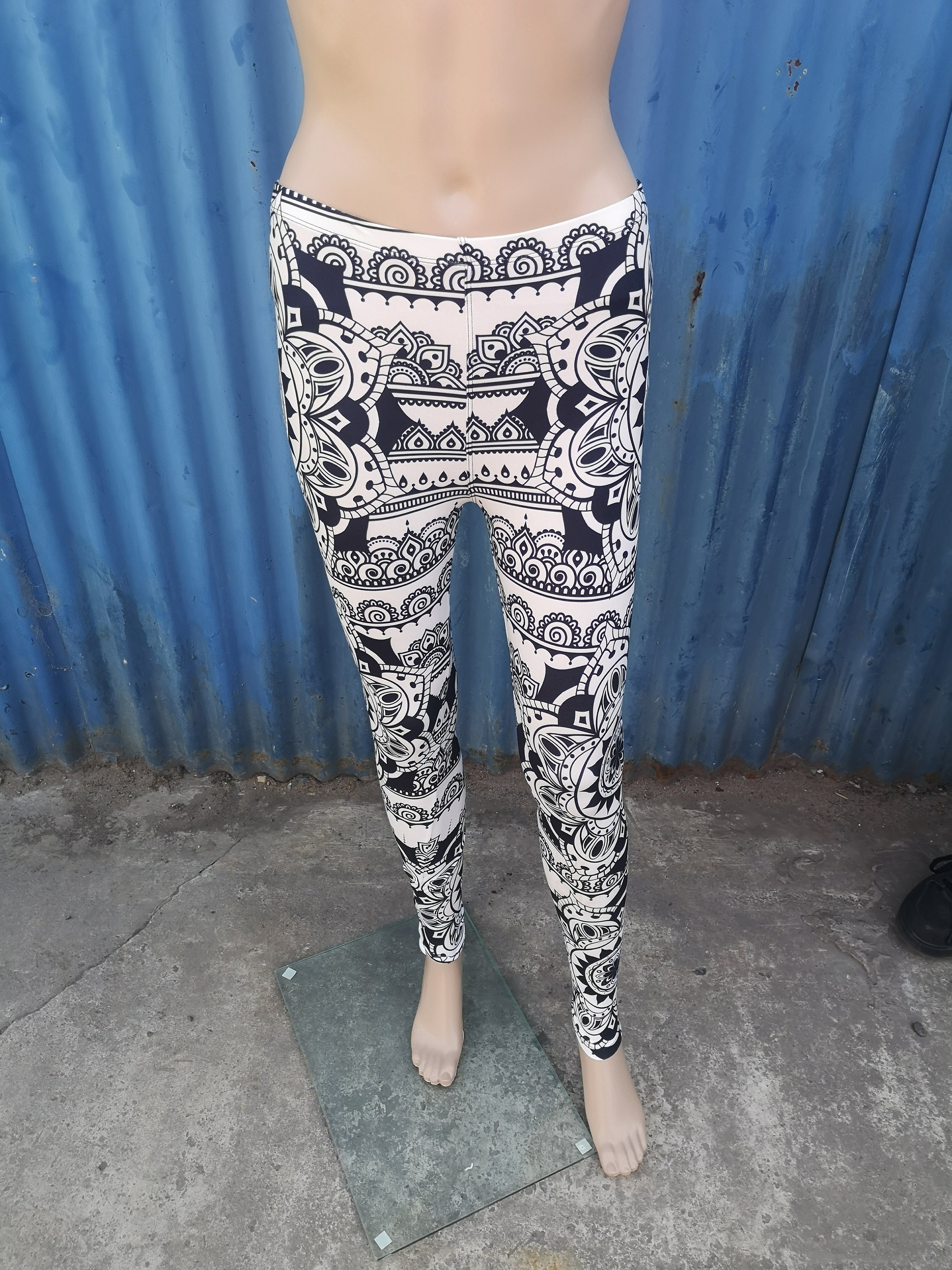 Black and White Mandala Leggings Hippy Clothes Yoga Pants Unisex