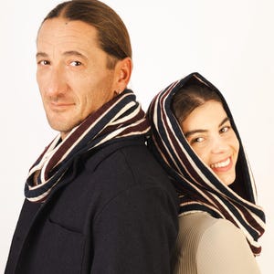 Men&#39;s and Women&#39;s Infinity Scarf from Greek Cotton. Infinity Lined Scarf. Three inside colors: Blue, Sepia and Ecru.