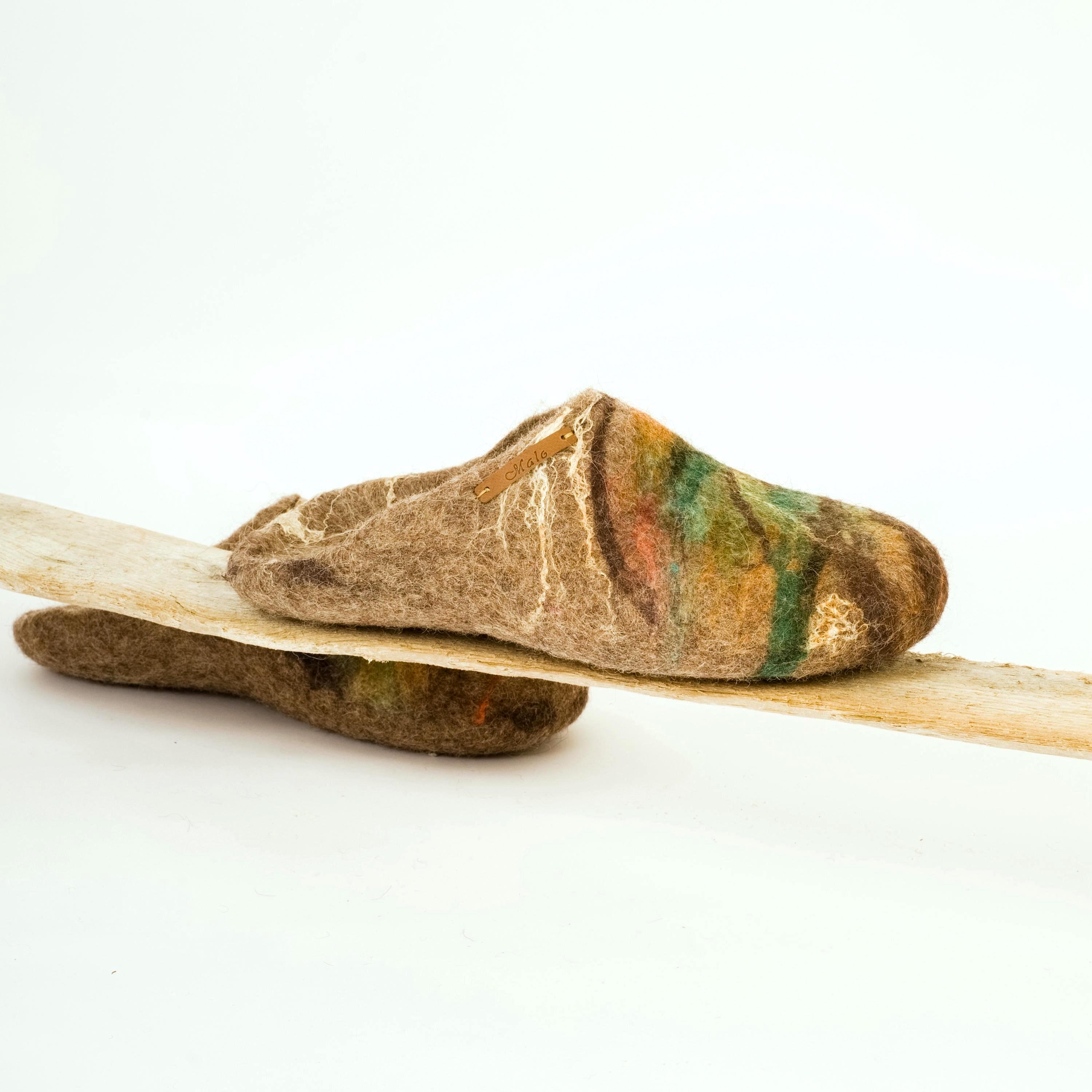 Bure Bure Natural Wool Felt Slide Slippers For Men - Handmade, Non-Slip Sole, House Shoes