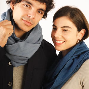 Men&#39;s and Women&#39;s Infinity Open Bleu Scarf from Greek Cotton. Denim Style. Infinity Blue Elastic Cotton Scarf. Gift For Men.Gift For Him.