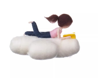 Feltro di lana speciale "Un ragazzo/ragazza sulla nuvola" fatto a mano, squisito regalo di compleanno e Natale