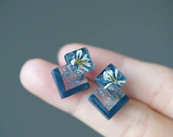 Handgemachte einzigartige konservierte frische Blumen Ohrringe