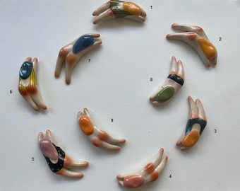 Handmade porcelain magnet and cutlery rest super special "Swimming" by Junty (2024)
