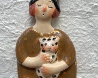 Handmade porcelain magnet super special gift "The Cat's Little Guardian" by Junty (2026)
