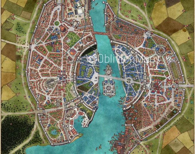 Fantasy City Map Digital Rpg Game Map D&d Dnd Poster Art Print - Etsy