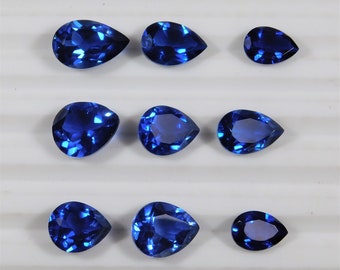 AAA Lab Created Synthetic Faceted Blue Sapphire Pear Loose Gemstone 3x5 to 18x25 AAA Lab Created Synthetic Faceted Blue Sapphire Pear Loose Gemstone 3x5 to 18x25
