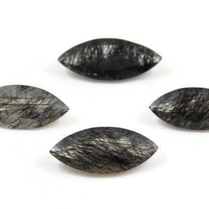 Quartzo rutilo preto facetado: pedra preciosa lapidada em marquise (4 x 8 mm a 10 x 20 mm)