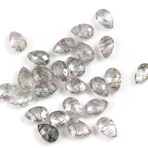 Natural Black Rutilated Quartz faceted gemstone pear shape .size 5x7 to 7x10mm Black Rutilated Rose cut jewelry making stone loose gemstone.