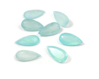 Faceted Aqua Chalcedony Pear Gemstone: AAA+ Quality, 5x10mm-15x30mm