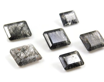 Facettierter Schwarzer Rutilquarz Edelstein: Achteck-Schmuckstein (5 x 7 mm bis 16 x 22 mm)