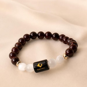 Capricorn Zodiac Bracelet | Natural Garnet & Milky Quartz Crystal Bracelet | Makar Rashi Birthstone Bracelet | Astrology Gift for Men  Women
