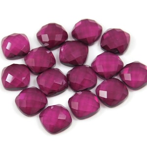 Rhodolite color doublet quartz gems cushion shape .size 8x8 to 15x15mm both side checker rhodolite color jewelry making stone loose gemstone