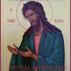 Orthodox icon St John the Forerunner and Baptist Digital INSTANT DOWNLOAD Hand painted iconography Sunday school Printable Christian PDF jpg