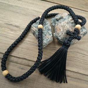 Orthodox Christian Prayer Rope No beads Ukraine chotki black komboskini Baptism gift knotted Rosary Brojanica monastery blessed 100 knots