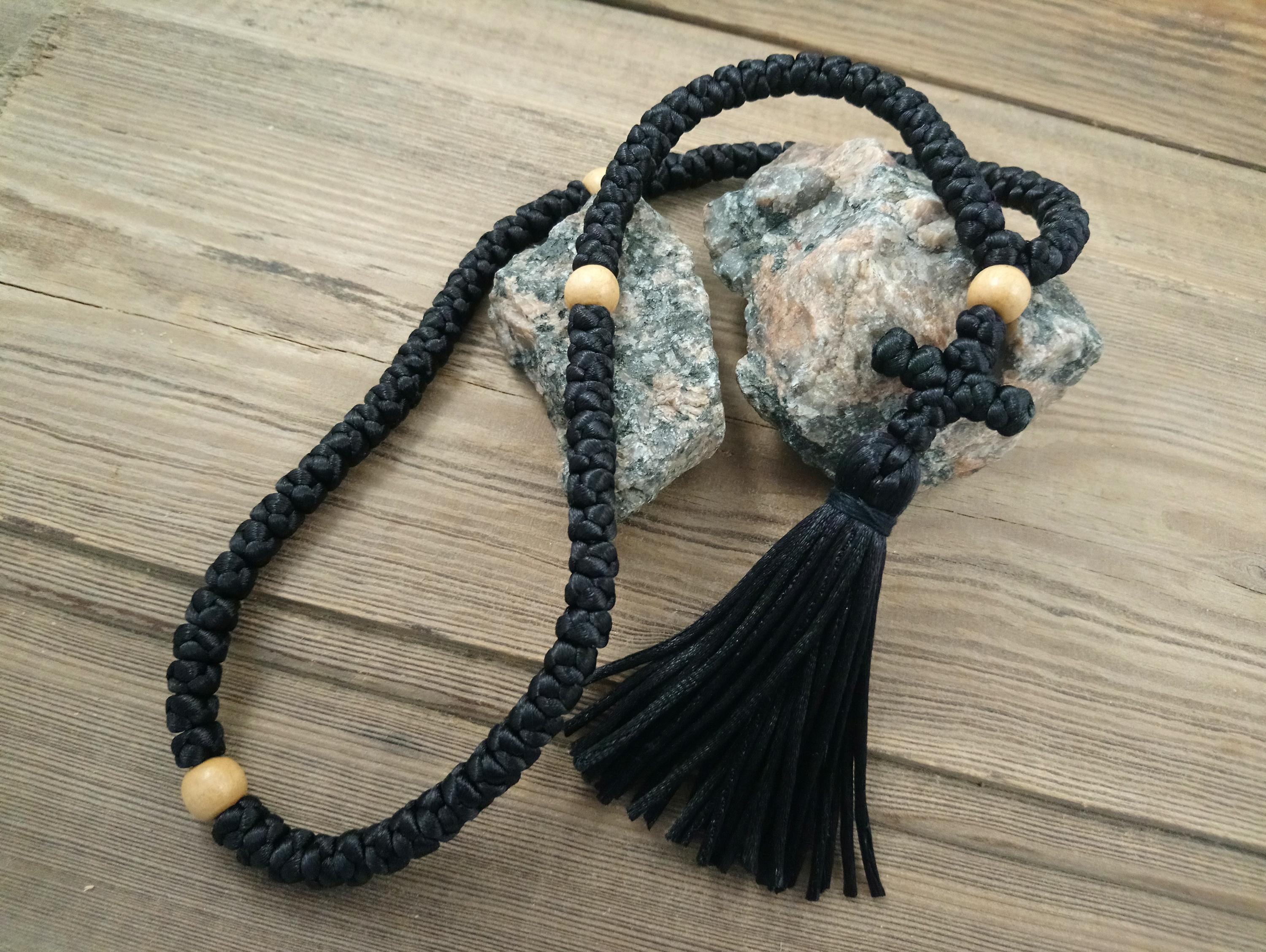 Black Orthodox Prayer Rope: 100 Knots, Chotki, Knotted Rosary
