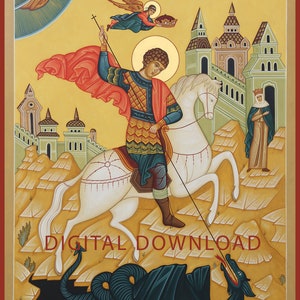 Orthodox icon Saint George Digital INSTANT DOWNLOAD Hand painted Traditional iconography Sunday school Printable Christian PDF jpg Baptism