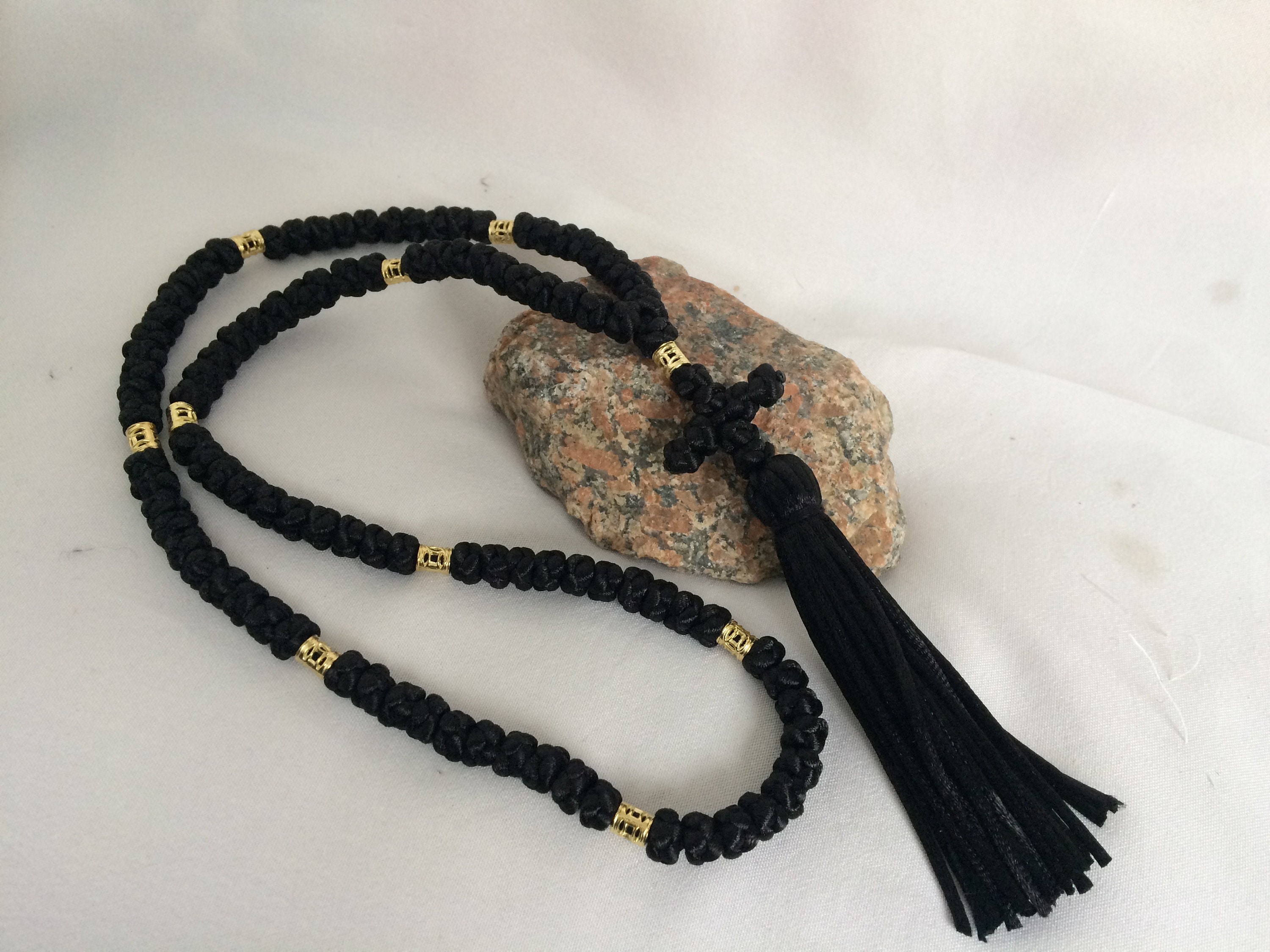 Black Eastern Orthodox Prayer Rope Chotki 100 Count Barrel Knots