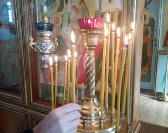 Eastern Orthodox Candle Lit with Prayers at Ukraine Monastery (Set of 5) Size 2