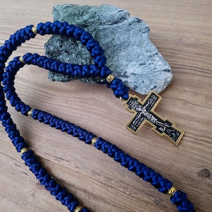 Komboskini Prayer Rope: 100 Knots, Stainless Steel Orthodox Cross Blessed Chotki