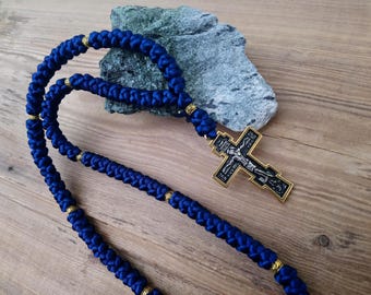 Corda di preghiera Komboskini: 100 nodi, croce ortodossa in acciaio inossidabile, Chotki benedetto