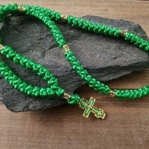 Green Prayer Rope Orthodox cross Ukraine Chotki komboskini christian gift Rosary Brojanica blessed Adult Baptism gift