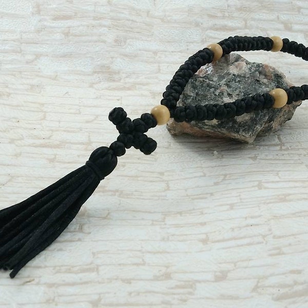 Chapelet orthodoxe béni komboskini cadeau chrétien corde de prière Brojanica chotki Ukraine monastique fait main 50 noeuds cadeau de baptême adulte