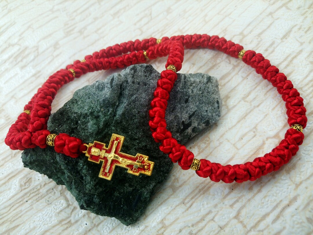 Red Orthodox Prayer Rope Three Bar Cross, Blessed Komboskini Chotki - Etsy