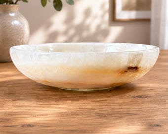 Natural White Onyx Crystal Bowl | Hand-Carved Stone Trinket Dish, Jewelry Holder