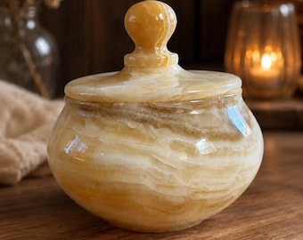 Handgefertigte Onyx Deckeldose Naturstein Trinket Box Alabaster Aufbewahrungstopf Dekorativer Behälter