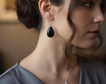 Elegant Black Onyx Drop Earrings 925 Sterling Silver Gemstone Jewelry Gift for Women