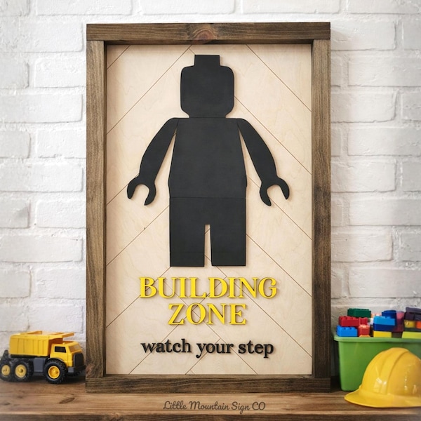 3D Brick man sign, Building blocks, Watch your step sign, toy, boys room decor, nursery decor, Farmhouse, wood sign, Building Zone, Class