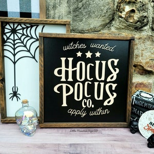 Hocus Pocus Co. Sign, Witches Wanted Apply Within, 3D, Farmhouse Sign, Framed, Halloween Wood Sign, Home Decor, Sanderson Sisters, Fall sign