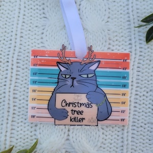 Funny Cat Ornament, Cat Christmas Tree Killer, Cat jail lineup, Bad cat, cat lady gift, funny tree decor, co- worker gift, Prison, gag gift