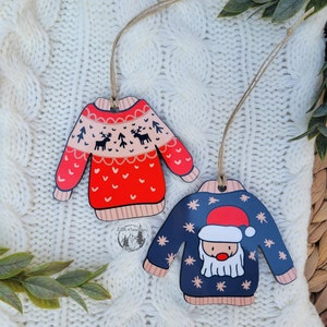 Ugly Sweater Ornaments, Santa Ornament, Reindeer Christmas Ornaments, Gift, Whimsical, Winter, Christmas tree ornaments, Merry Christmas