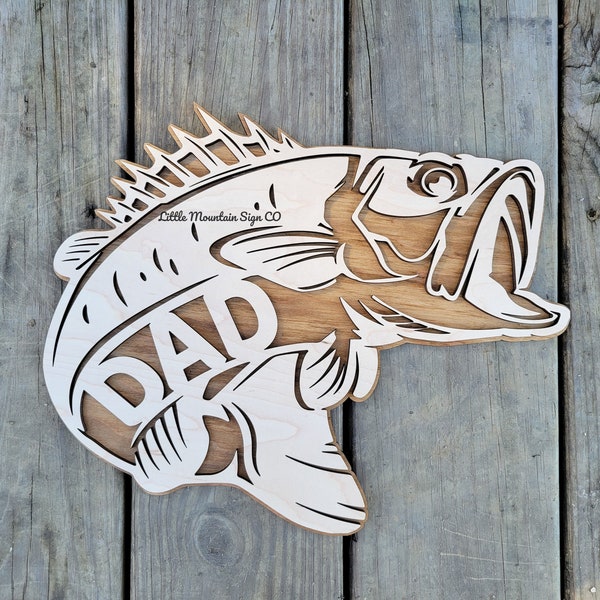Bassfish Sign, Personalized Name Sign, Wood Sign, Father's Day Sign, Fish, Gift for him, Cabin Decor, Fishing, Custom, Outdoor, Garage