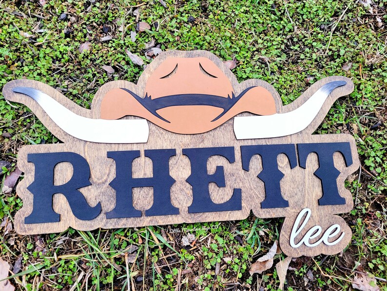 Rhett Lettering Western Cowboy Name Sign,3d, Personalized Nursery Sign, Long Horn ...