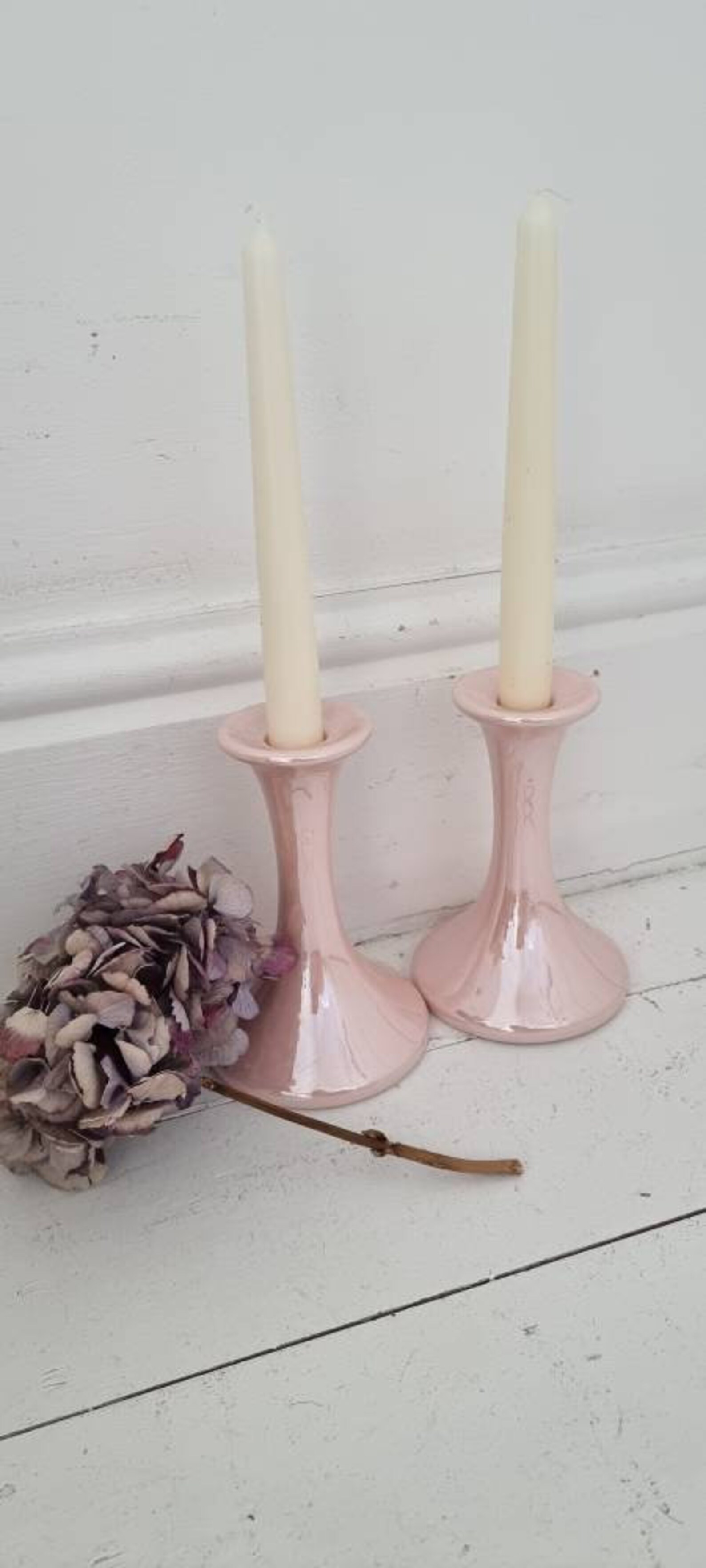 Pink Glazed Ceramic Candlesticks Set. Etsy