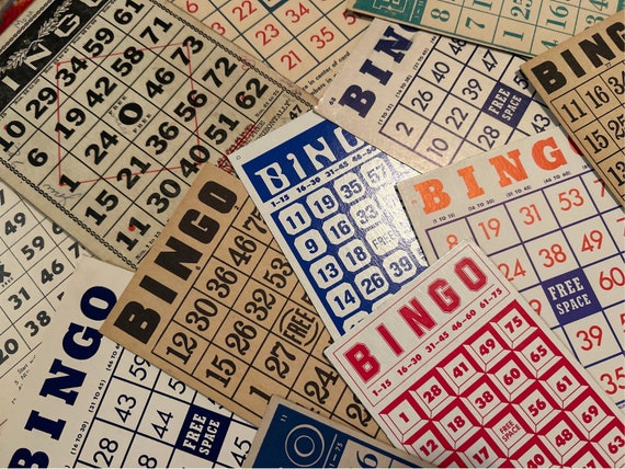 Vintage bingo cards, set of five — perfect for decorating, scrapbooks, ephemera, holidays, smash journals, homemade cards, crafts and gifts