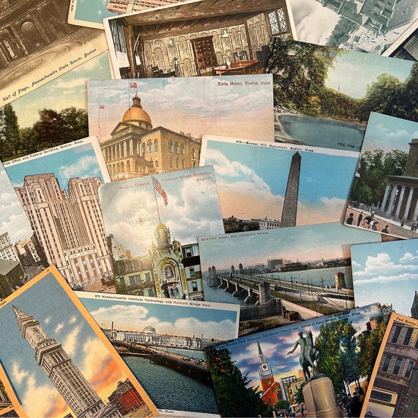 10 vintage BOSTON postcards, blank and unused / Random selection / Perfect for wedding guest book, mailing, decor, gifts, scrapbooks