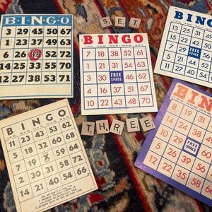 Set di cinque cartelle da bingo vintage, perfette per decorazioni, album, effimere, festività, smash journal, biglietti fatti in casa, artigianato e regali. immagine 4