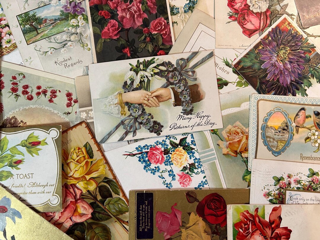 10 Vintage FLORAL Postcards / Random Selection / Most Used With Writing ...